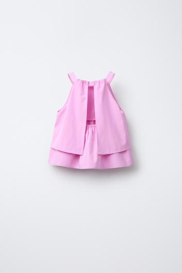 POPLIN TOP WITH DOUBLE RUFFLE AND LACE - Pink by Zara - Image 1