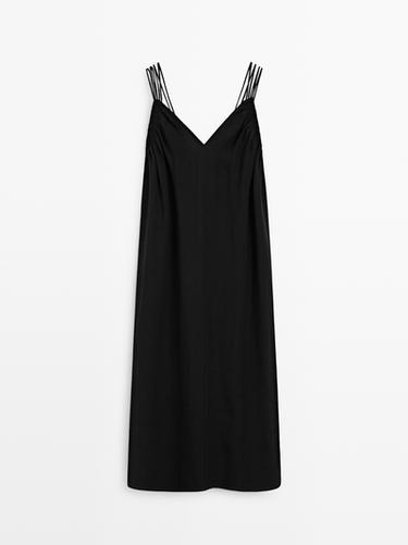 Zara Ramie blend strappy midi dress - Black - Image 0