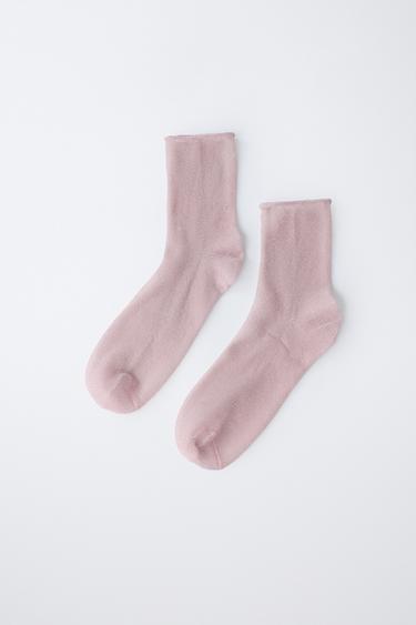 LOT DE DEUX CHAUSSETTES MI-HAUTES AVEC BRILLANT - Rose de Zara - Image 3