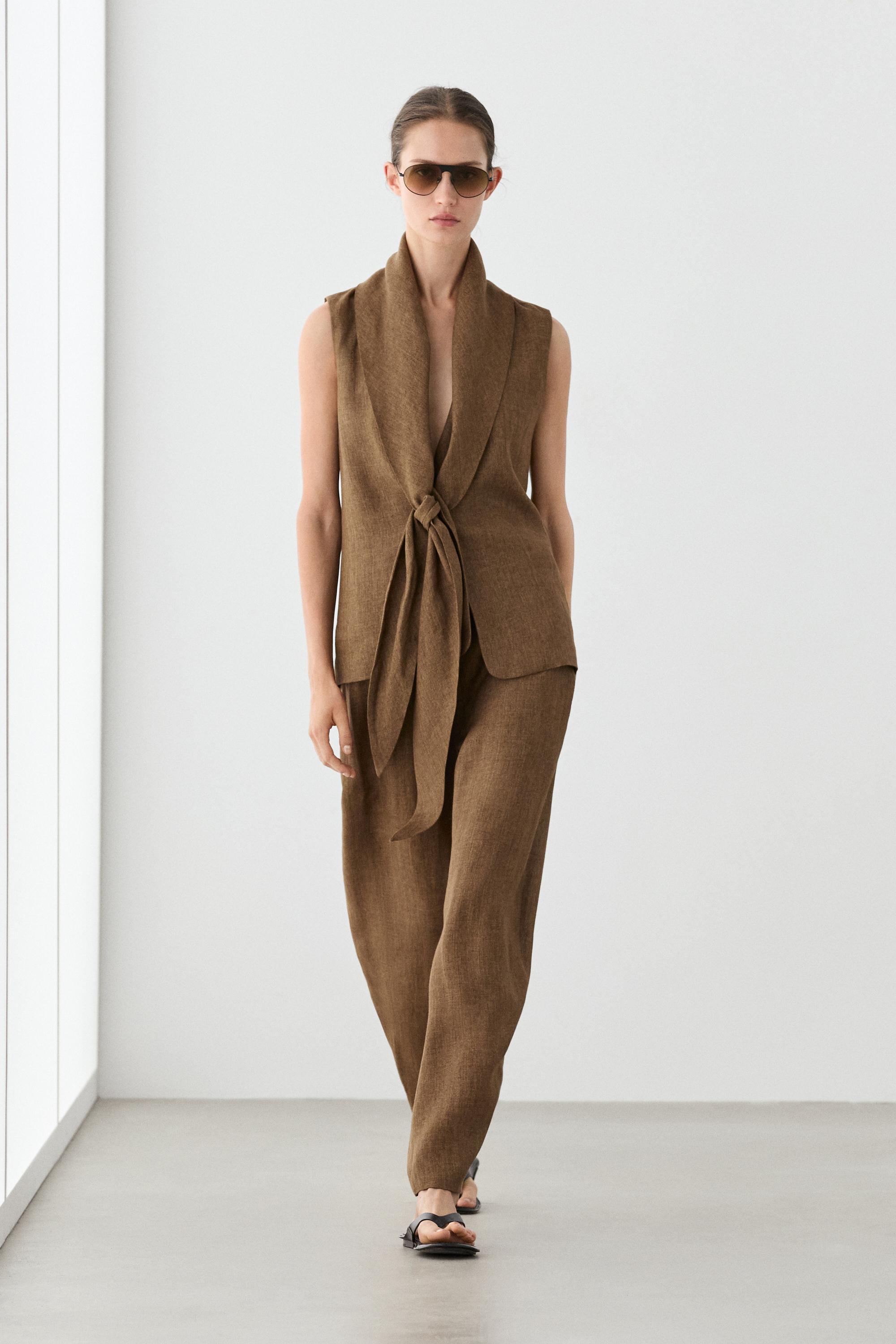 100% linen vest with tie detail - Black gold | ZARA Canada