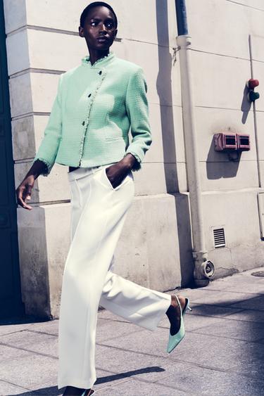 BUTTON DETAIL STRAIGHT-LEG TROUSERS - Oyster-white by Zara