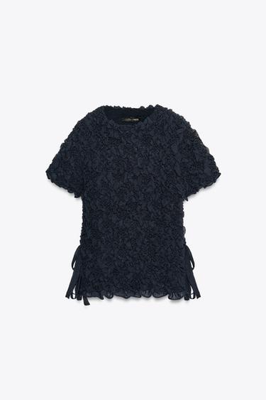 TEXTURED KNIT TOP WITH BOWS - Ink blue by Zara - Image 3