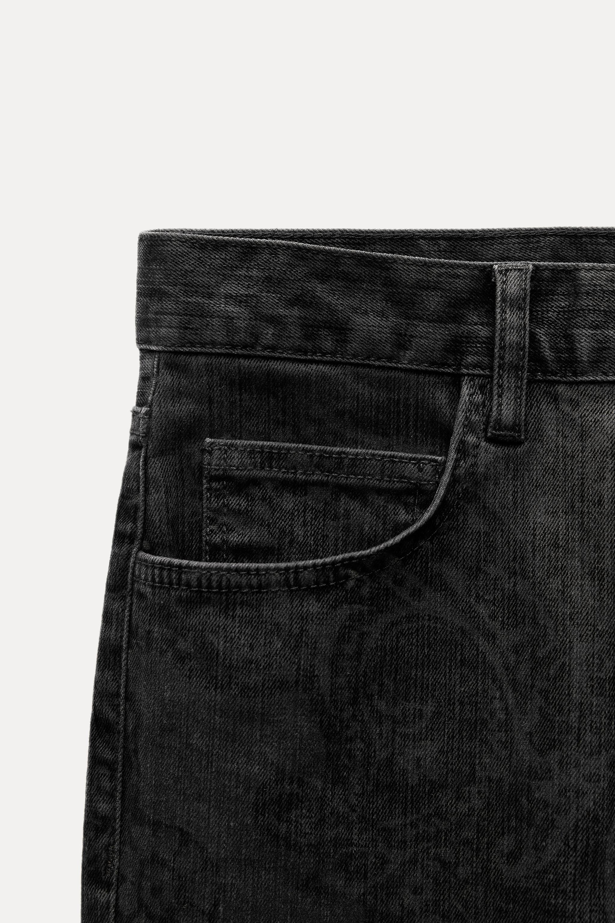STRAIGHT CUT MID RISE FLOCKED JEANS ZW COLLECTION - Black STRAIGHT CUT MID RISE FLOCKED JEANS ZW COLLECTION - Black