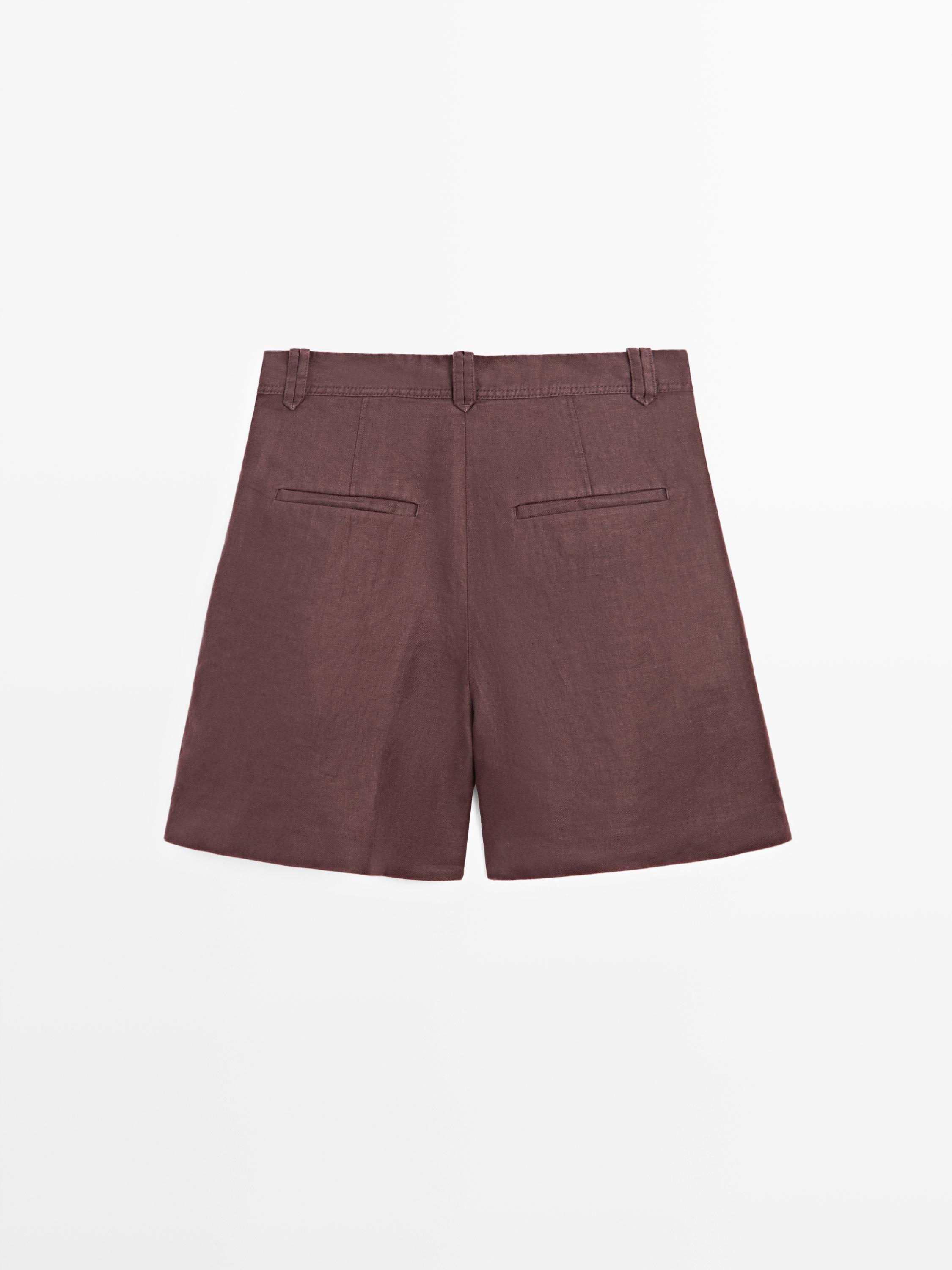 100% linen short pleated Bermuda shorts