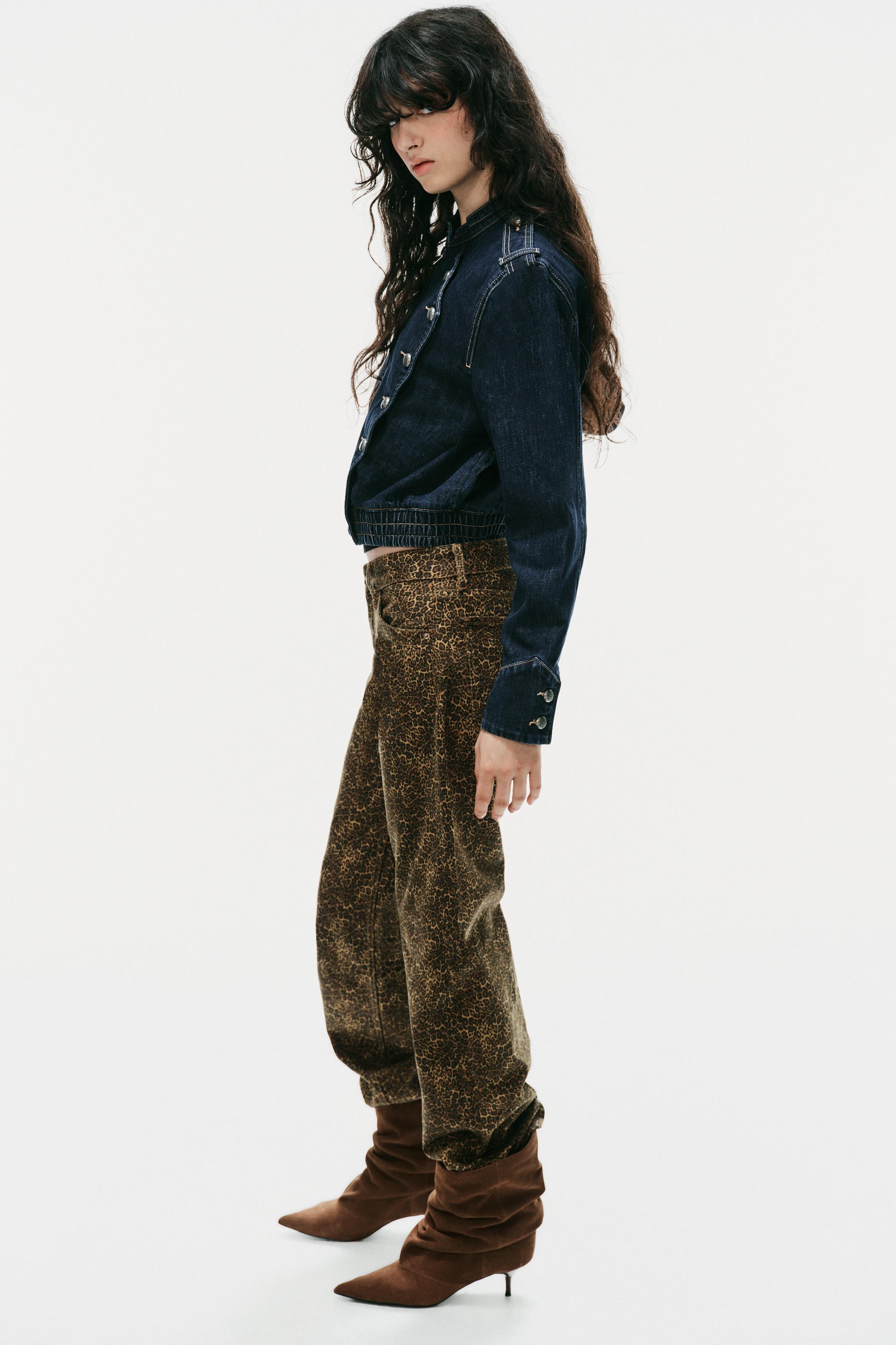 TRF ANIMAL PRINT LOW-RISE WIDE-LEG JEANS — Leopard