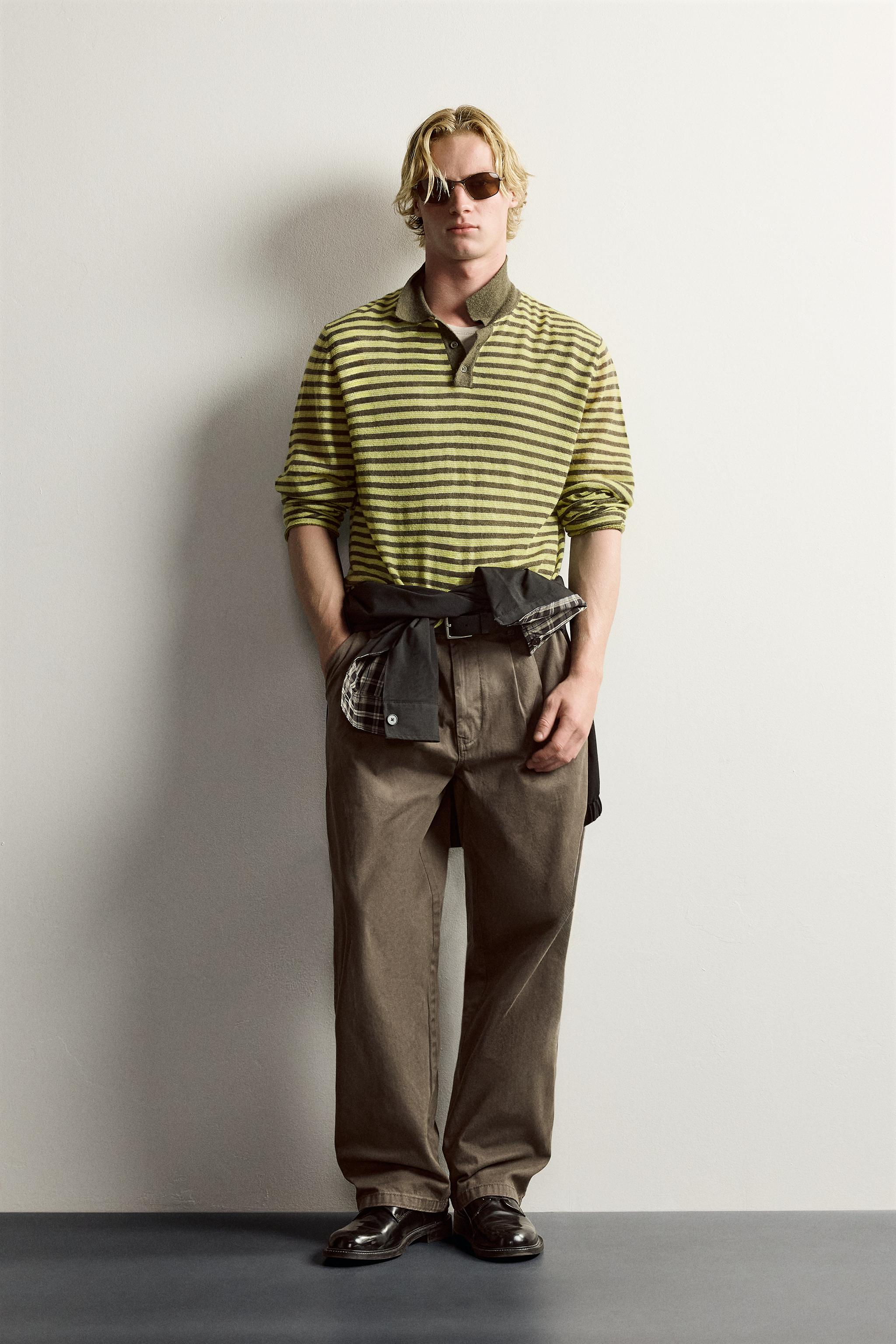 ストライプ柄ジャカードニットポロシャツ - グリーン | ZARA Japan / 日本