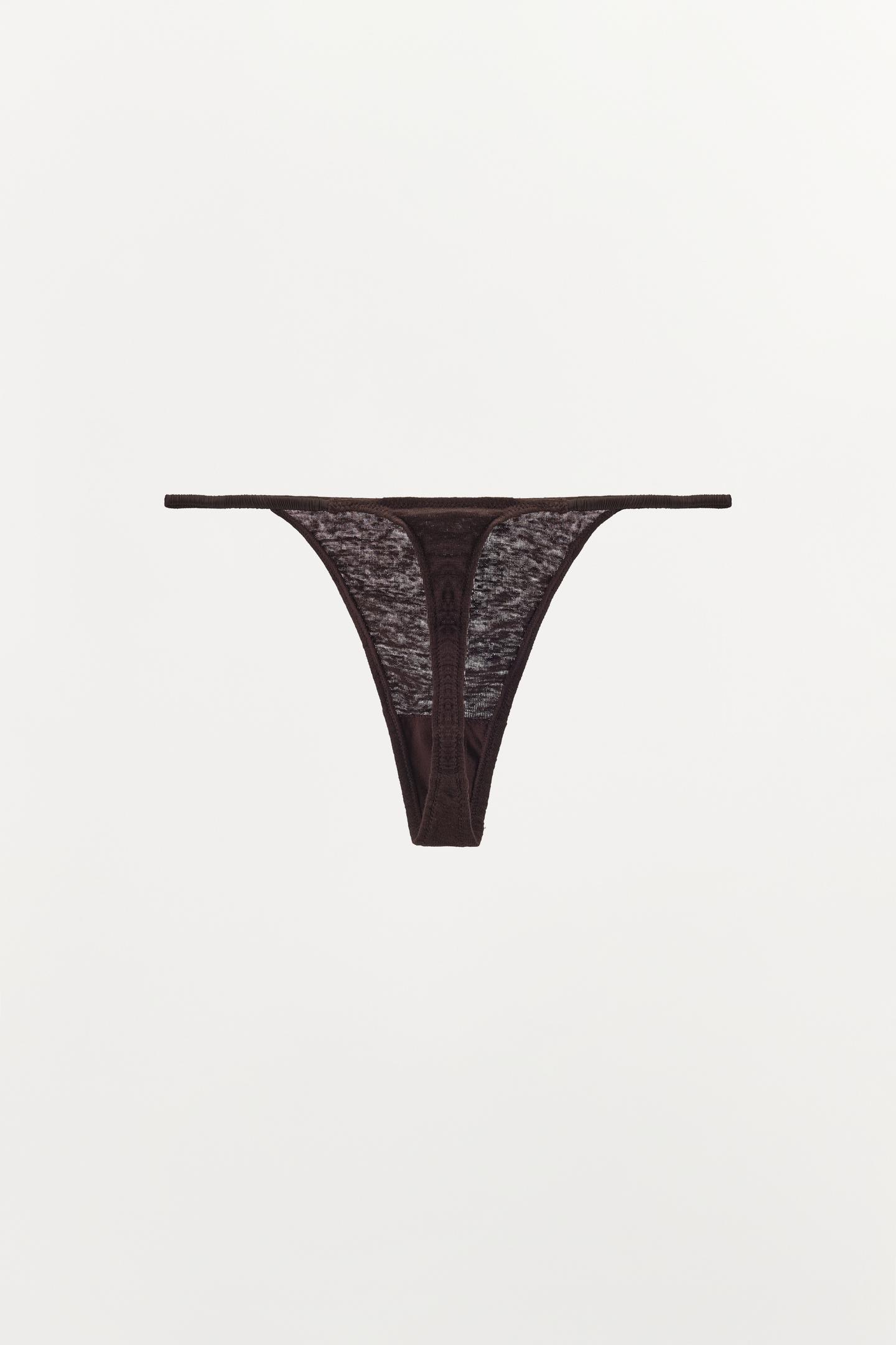 Трусы-стринги, лён — Zara, цвет: Тёмный коричневый — фото 8