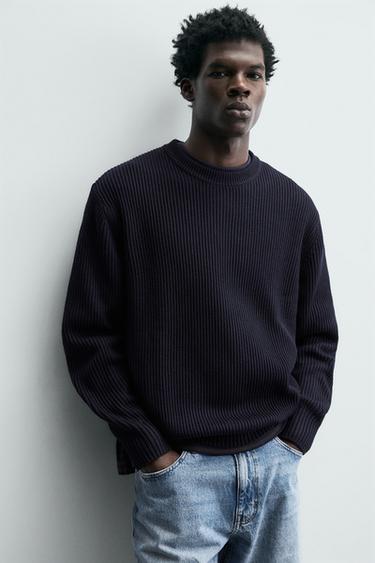 PULL EN MAILLE PERLÉE - Bleu marine de Zara - Image 4