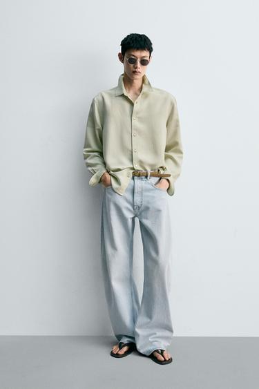 Zara 條紋垂墜感襯衫 - 淡綠色