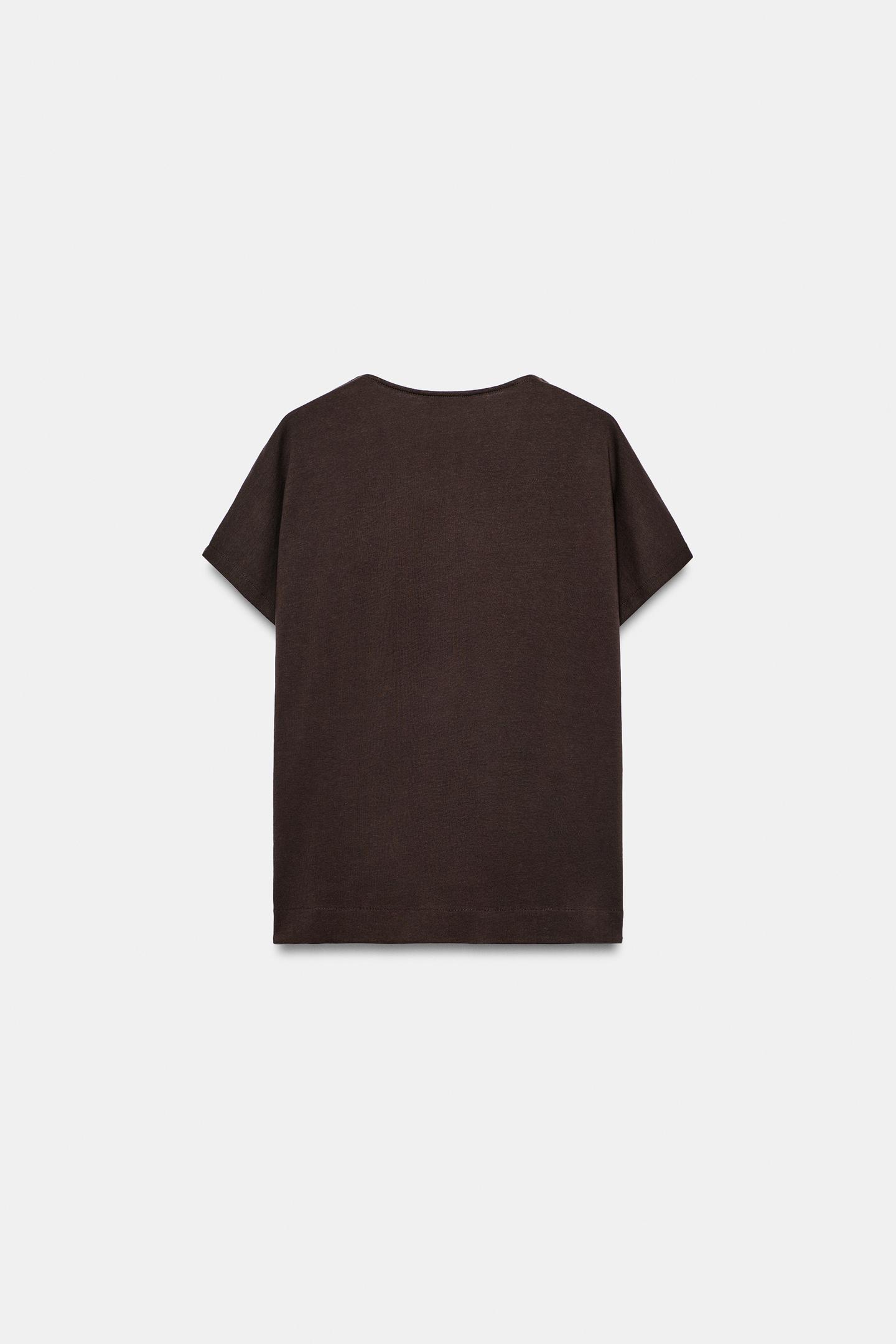 Женская футболка Zara V-NECK, цвет: Коричневый — фото 6