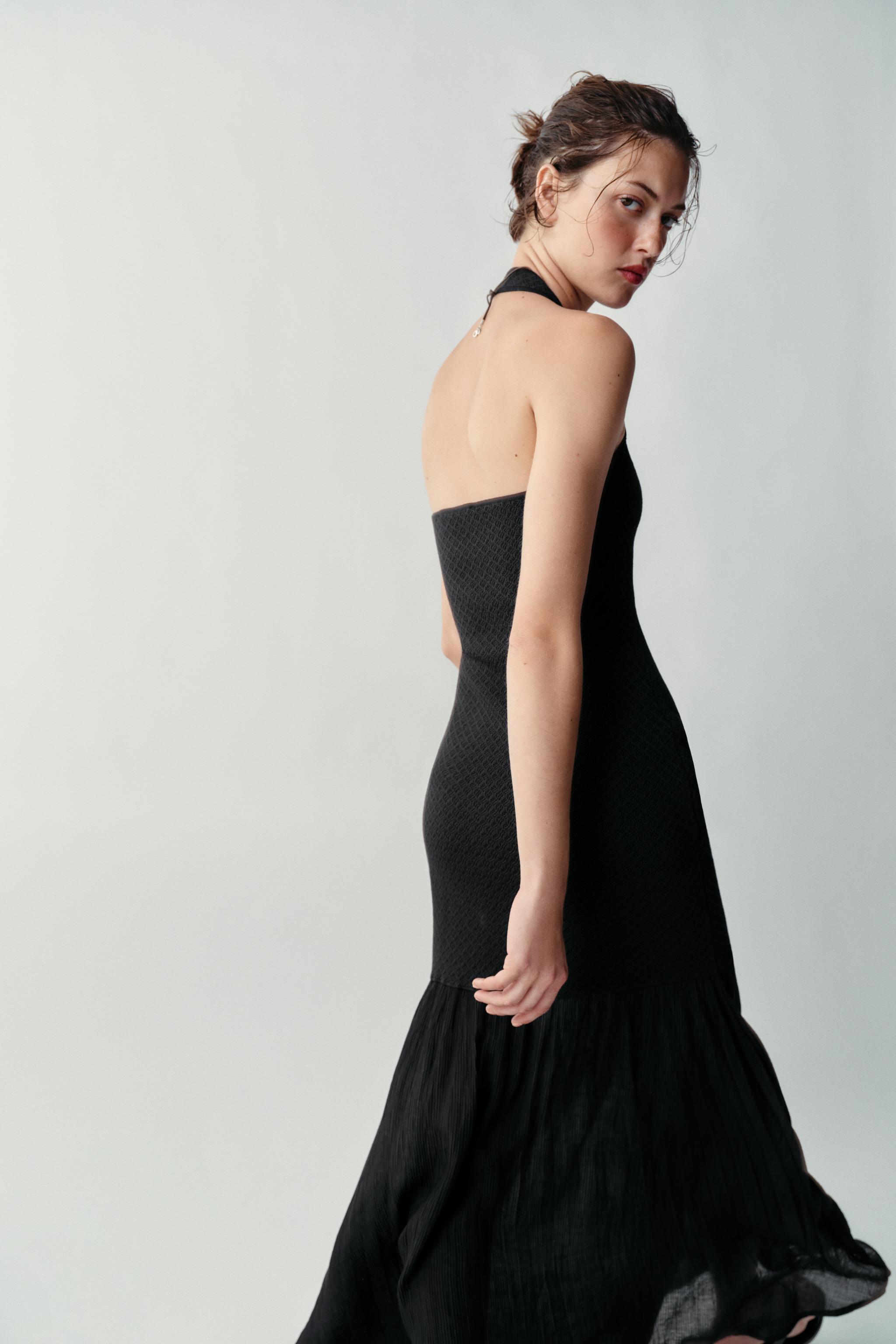 COMBINATION KNIT HALTER DRESS