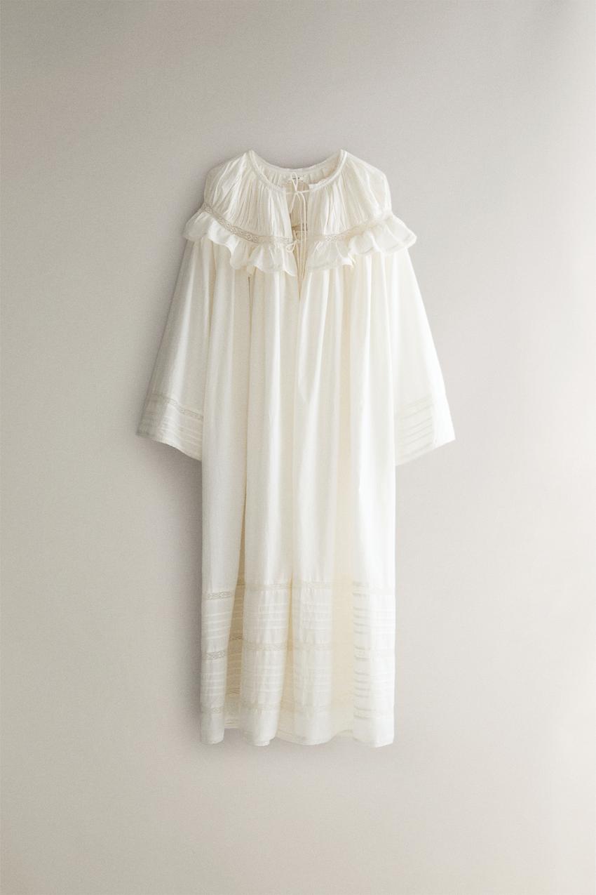 zara dressing gowns ladies COTTON LACE ROBE - Ivory smarttag_size_in_stock:4X
