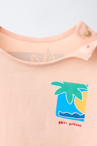 PALM TREE PRINT T-SHIRT - Peach by Zara - Image 2