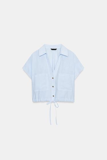 CAMISA CORTA CORDÓN - Celeste de Zara