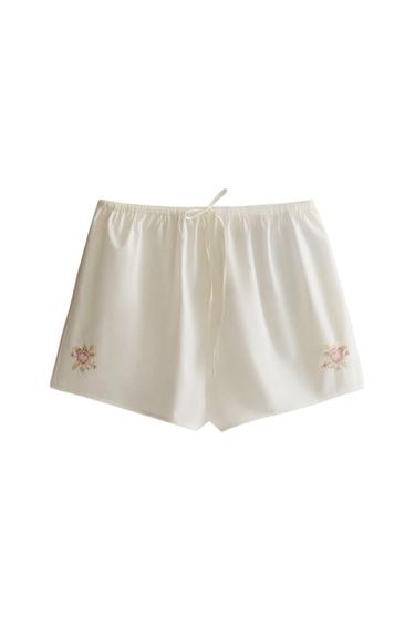 SHORTS WITH FLORAL EMBROIDERY - Oyster-white by Zara