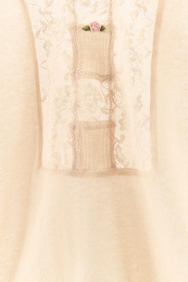 TOP EN MAILLE DENTELLE FLEUR - Blanc cassé de Zara - Image 4