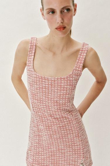 Zara SHORT TEXTURED DRESS - Pink / White