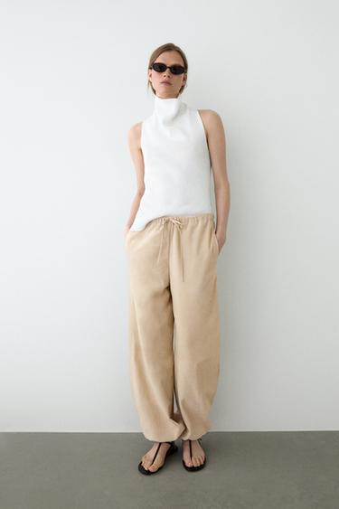 Pantalón bombacho piel ante - Amarillo de Zara