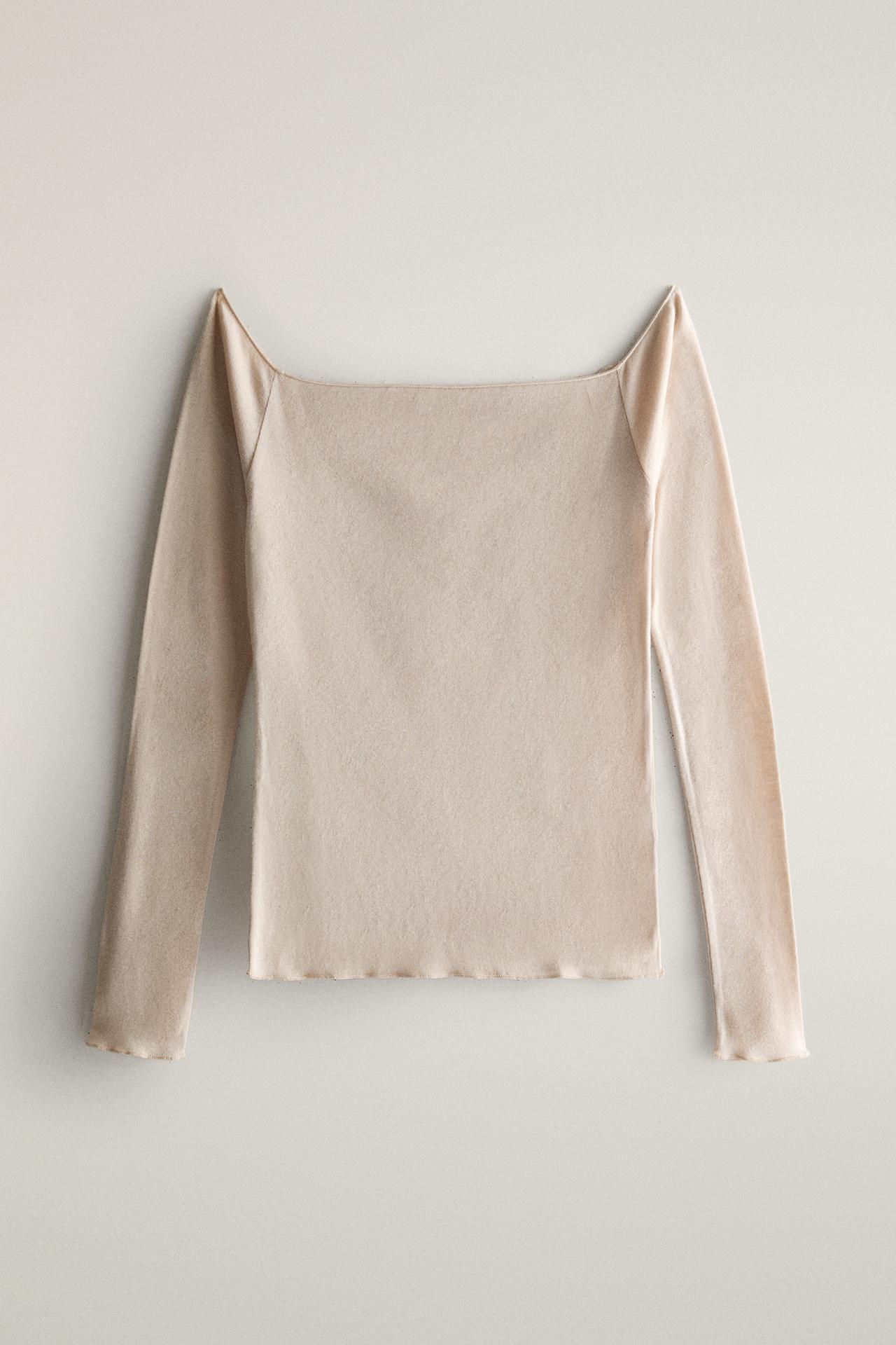 FINE LONG-SLEEVE COTTON T-SHIRT — Beige-pink