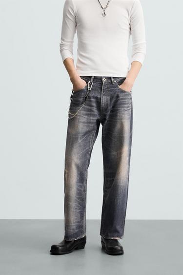 WASHED PRINT BAGGY FIT JEANS - Blue by Zara