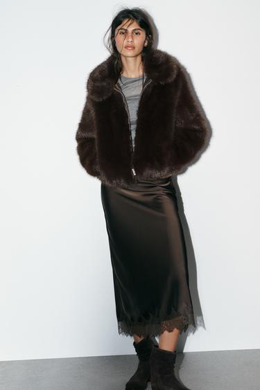 SHORT FAUX FUR COAT - Dark brown by Zara
