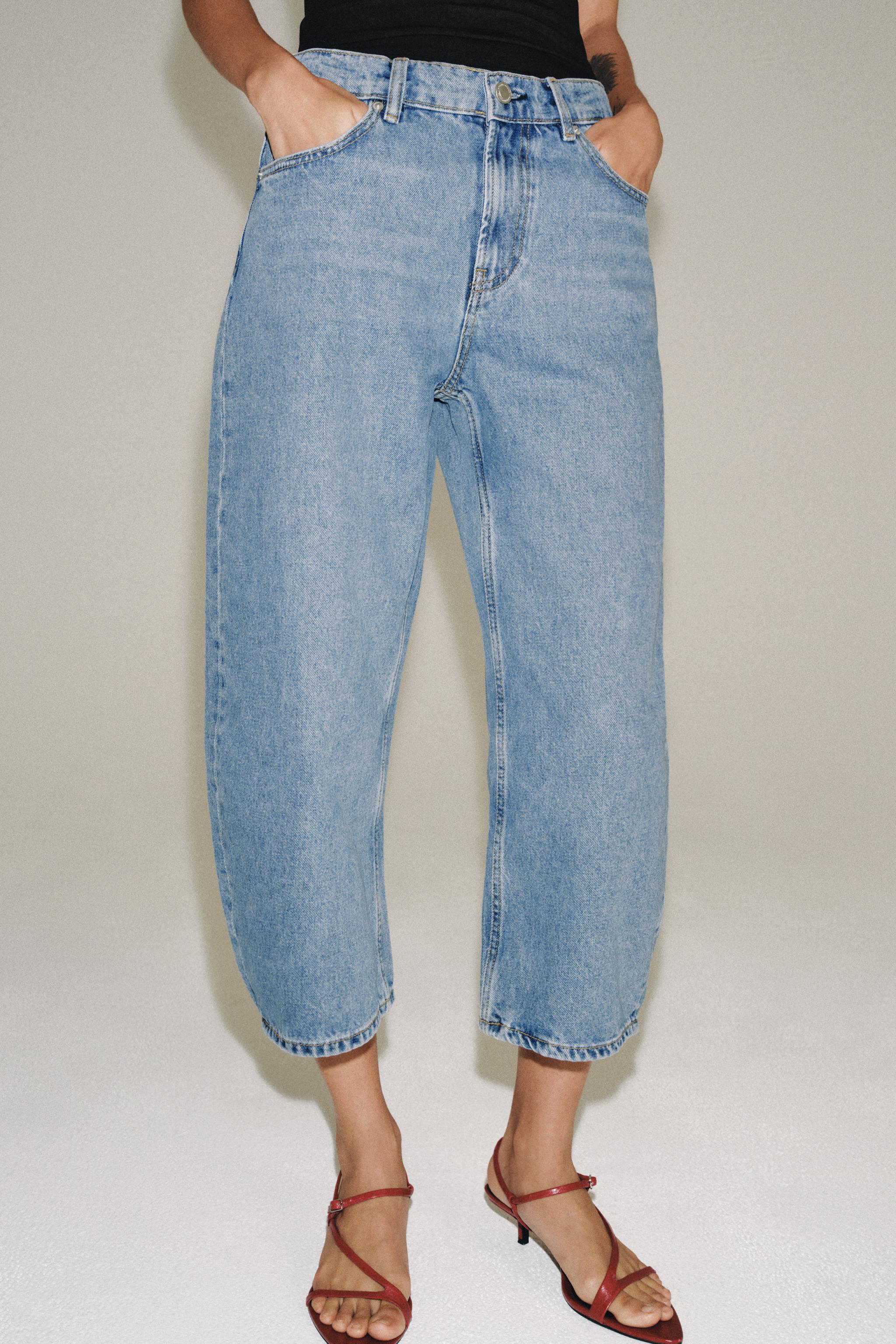 ZW COLLECTION MID-RISE CAPRI BALLOON JEANS — Blue