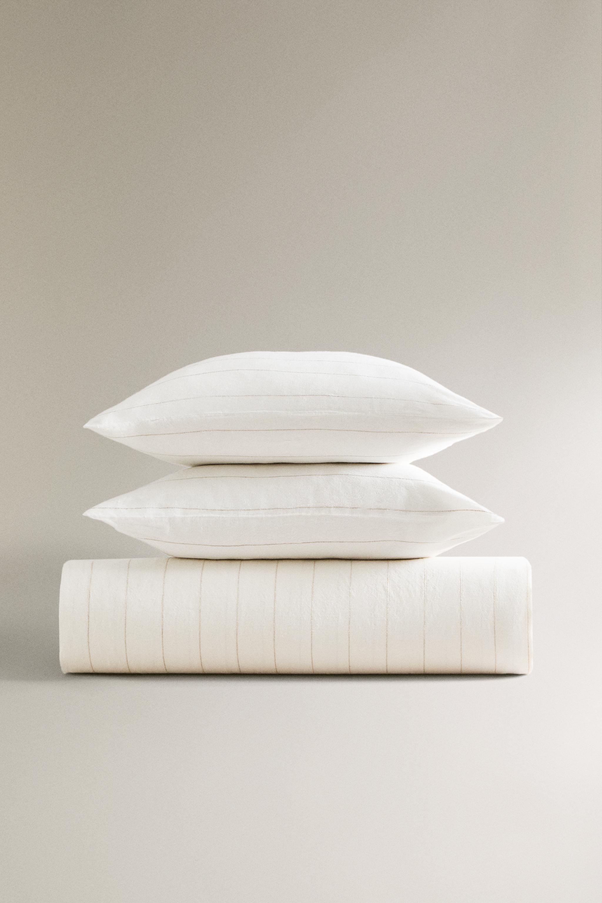 リネン コットン ストライプ デュべカバー - オフホワイト | ZARA