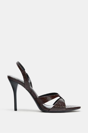 SANDALIA TACÓN RELIEVE - Marrón Chocolate de Zara