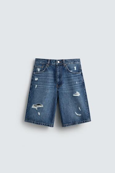 QUẦN SHORT BERMUDA VẢI DENIM DÁNG BAGGY - Màu xanh dịu từ Zara