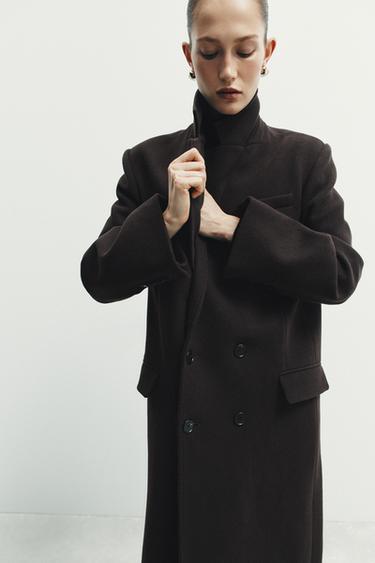 ABRIGO CRUZADO OVERSIZE CON LANA ZW COLLECTION - Marrón de Zara