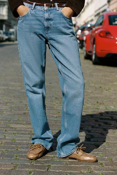 JEANS Z1975 90'S STRAIGHT TIRO ALTO CINTURÓN - Azul medio de Zara