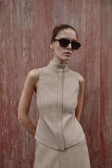 SLEEVELESS HIGH NECK TOP - camel by Zara