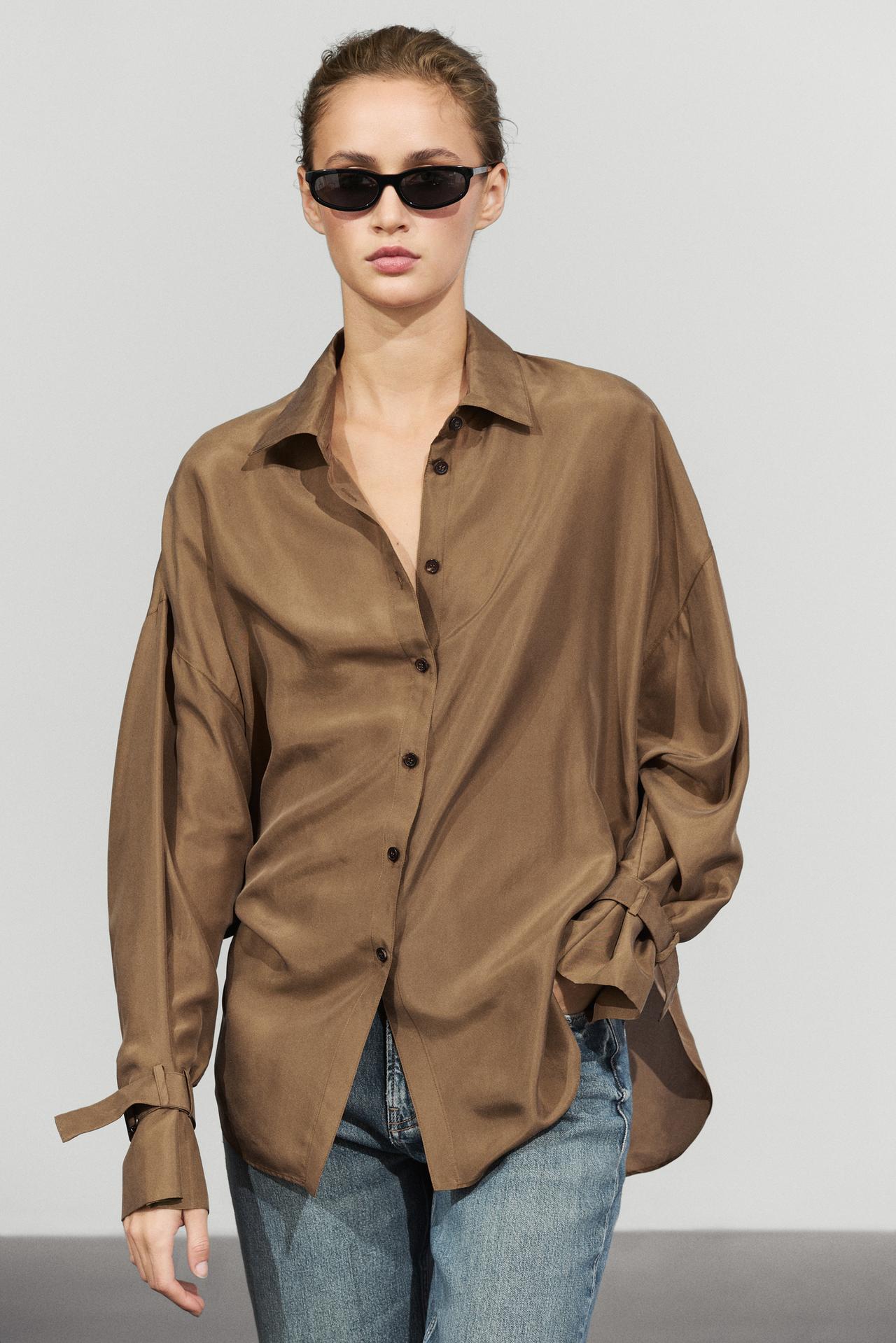 Flowing 100% silk shirt — Toffee