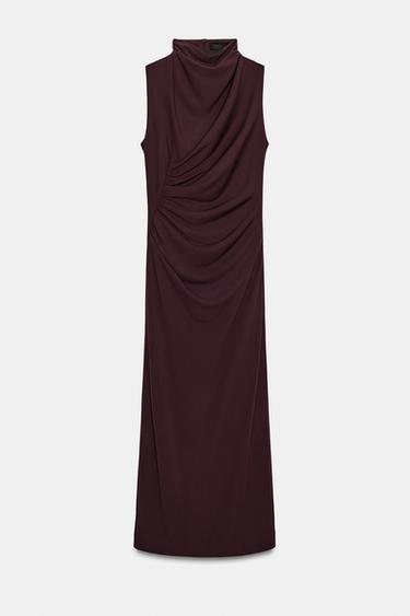VESTIDO MIDI DRAPEADO - Burgundy de Zara - Imagen 0