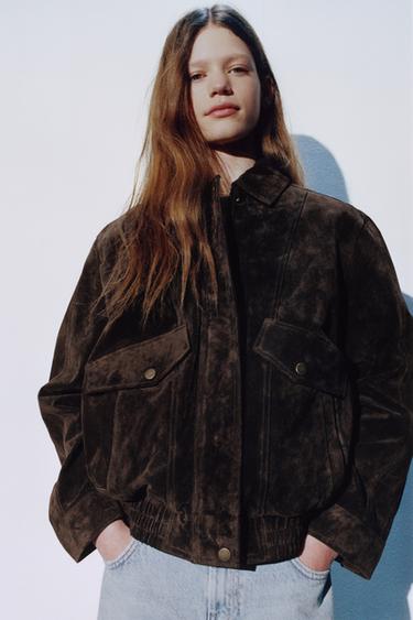 Zara 100% LEATHER JACKET - Chocolate