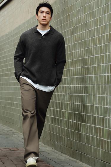 Zara 柔感針織POLO衫 - 煤灰色