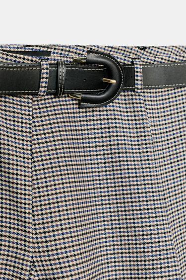 CHECKED MIDI SKIRT WITH BELT - Ecru / Blue by Zara - Image 7