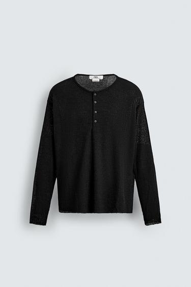 CAMISETA PUNTO CUELLO BOTONES - Negro de Zara