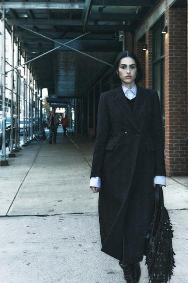 ZW COLLECTION LONG HERRINGBONE COAT - Navy blue by Zara