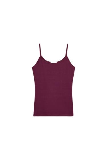 ポリアミド製細ストラップTシャツワインZaraのポリアミド製細ストラップTシャツ - ワイン 