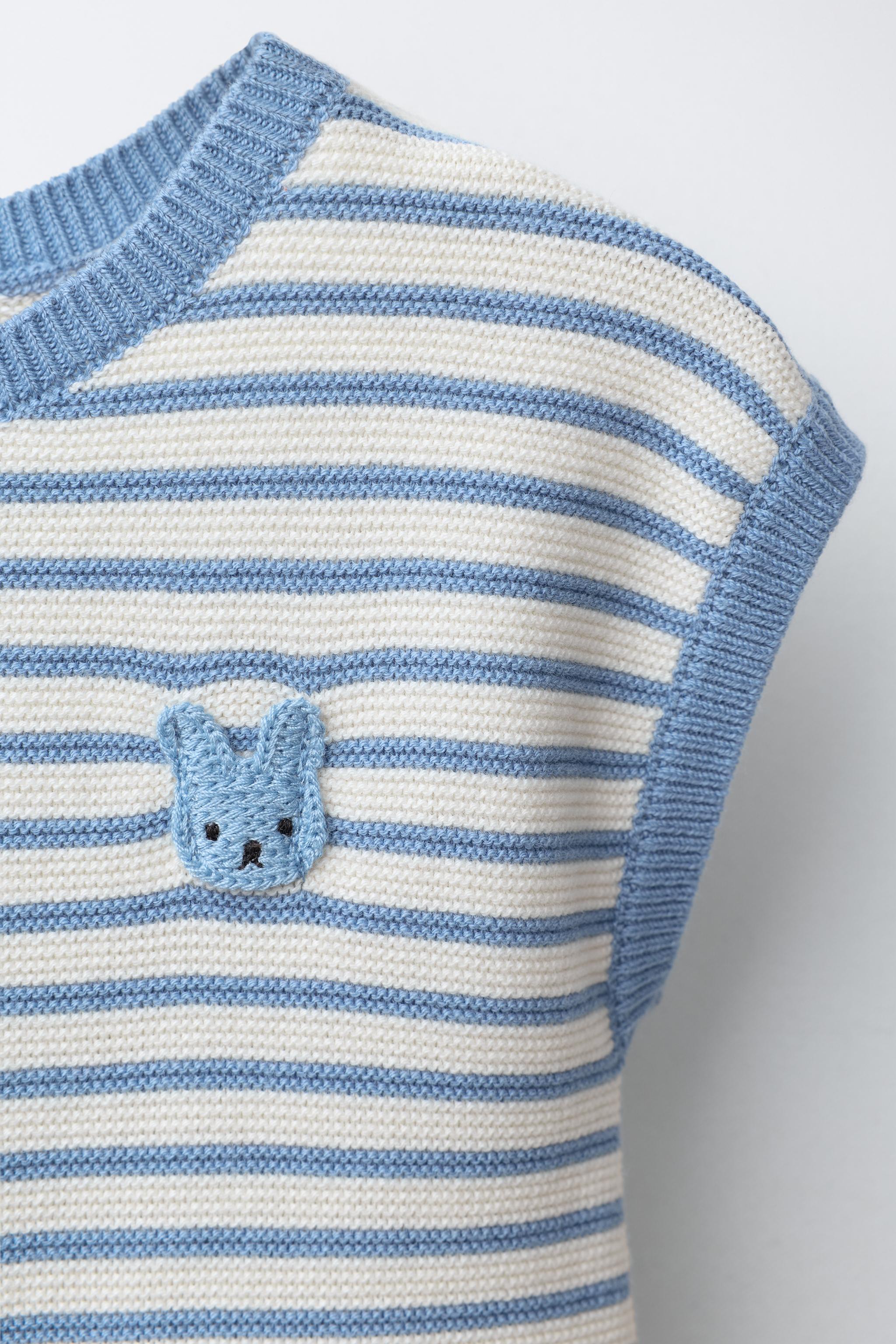 STRIPED KNIT SHORT JUMPSUIT WITH BUNNY PATCH