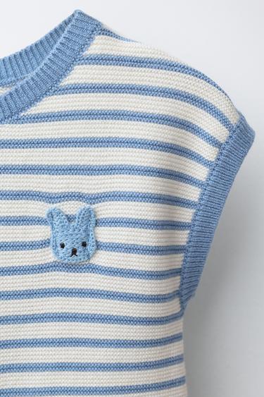 COMBINAISON COURTE EN MAILLE À RAYURES ET PIÈCE LAPIN - Écru / Bleu de Zara - Image 2