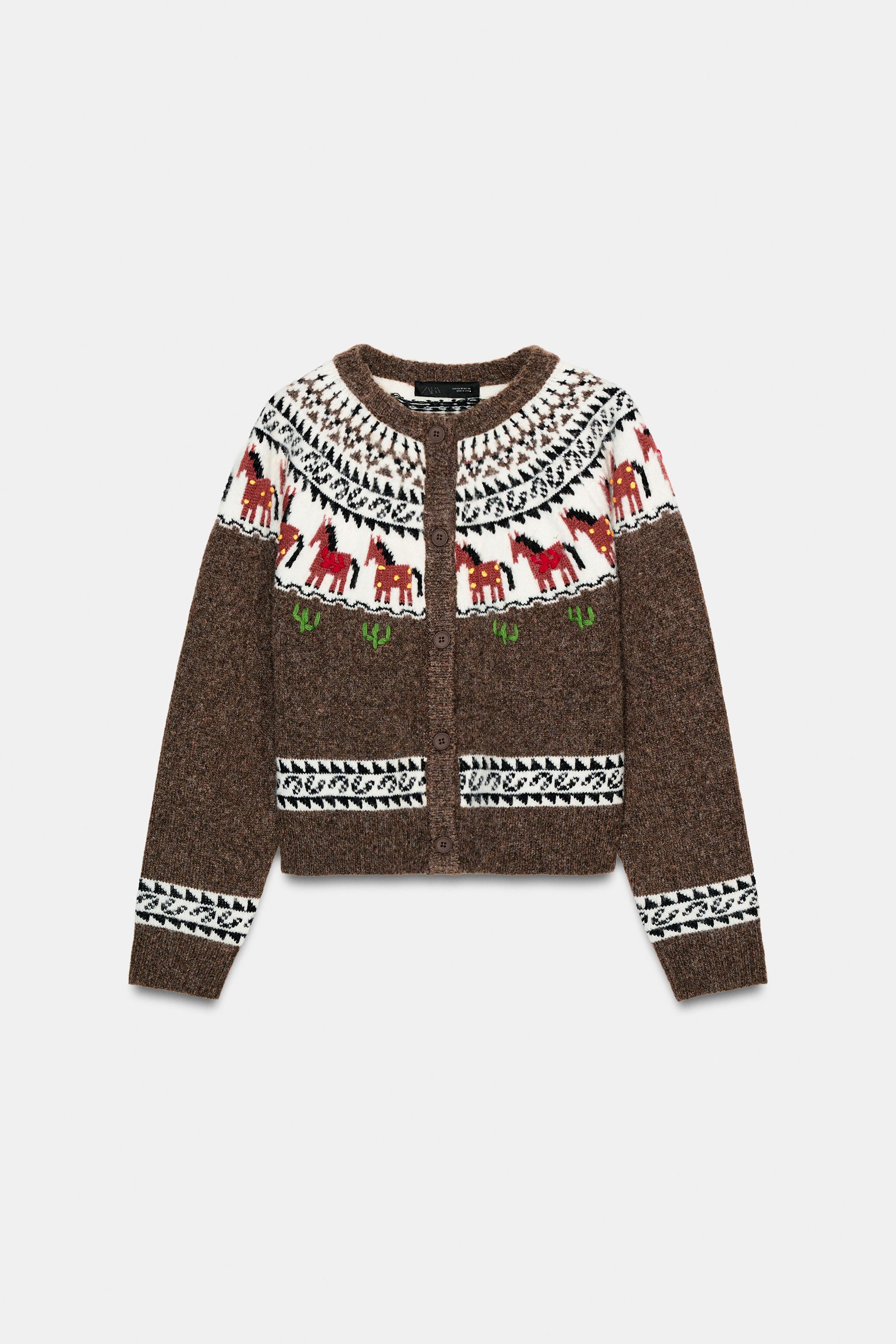 ジャカードニットカーディガン - ブラウン | ZARA Japan / 日本