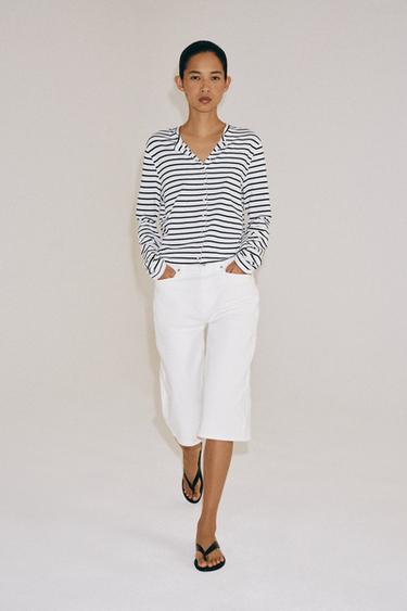 100% COTTON BUTTON-UP T-SHIRT - striped by Zara