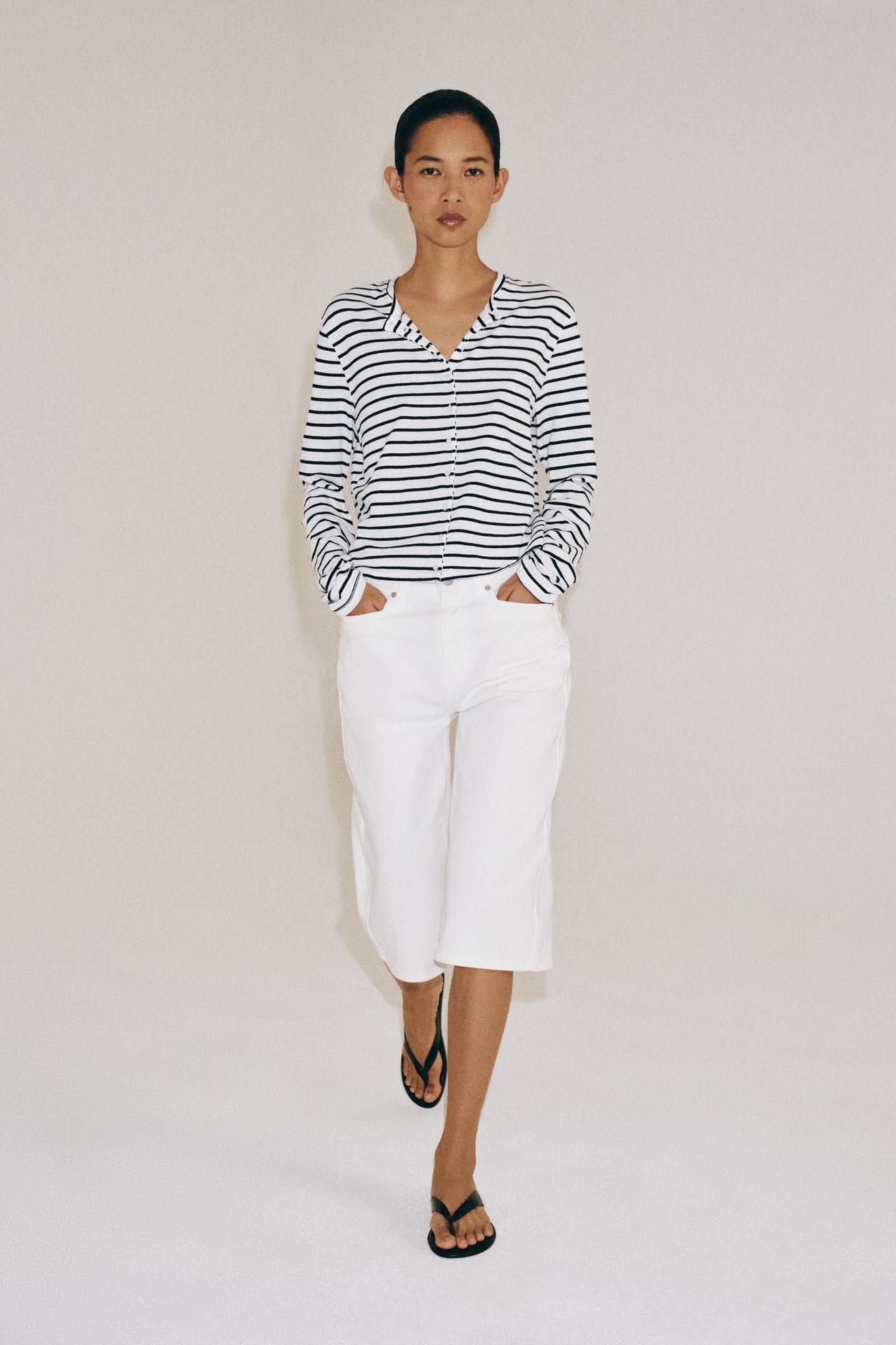 100% COTTON BUTTON T-SHIRT — striped