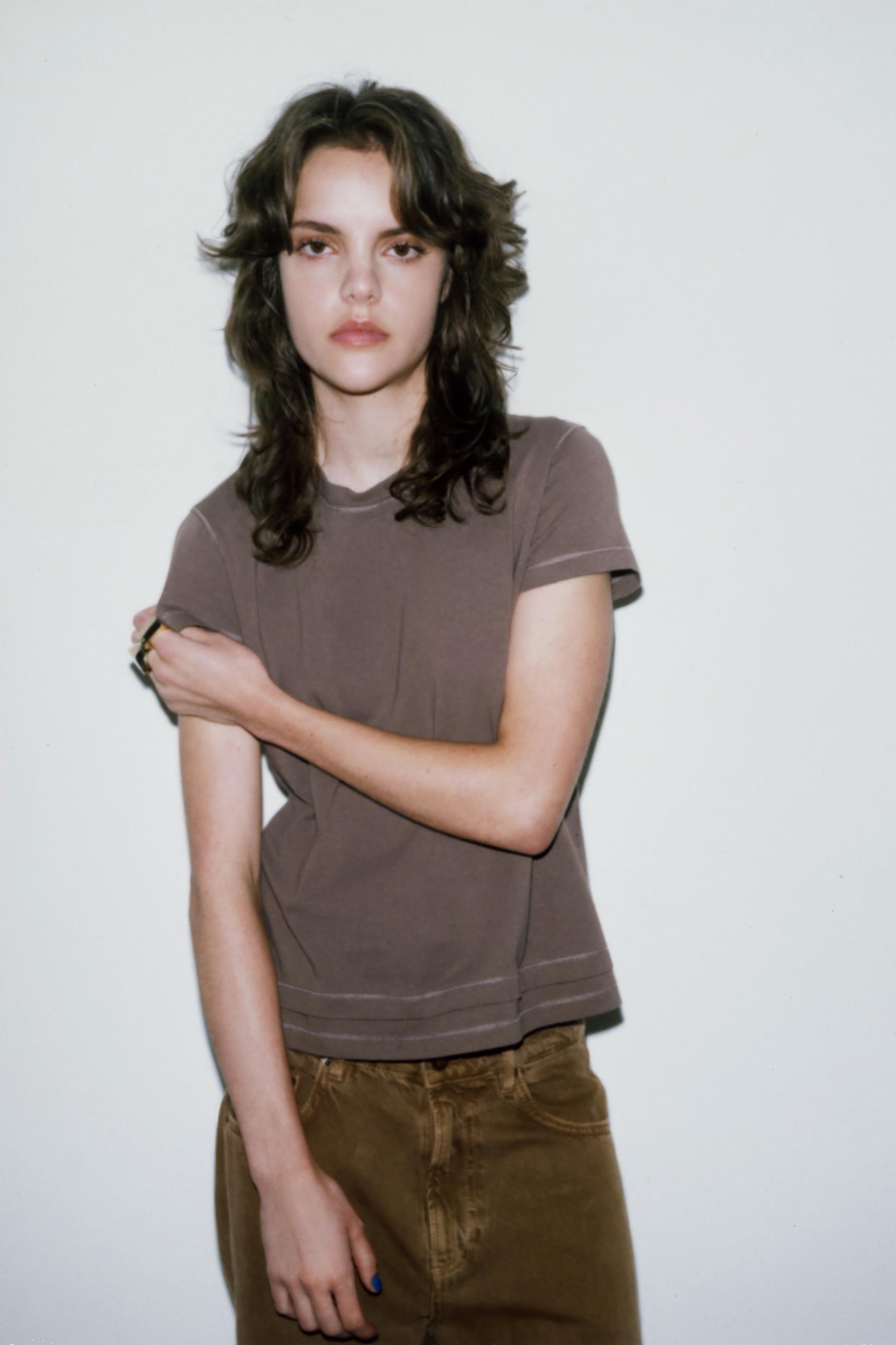DOUBLE EFFECT SHORT SLEEVE T-SHIRT - Chocolate | ZARA United States