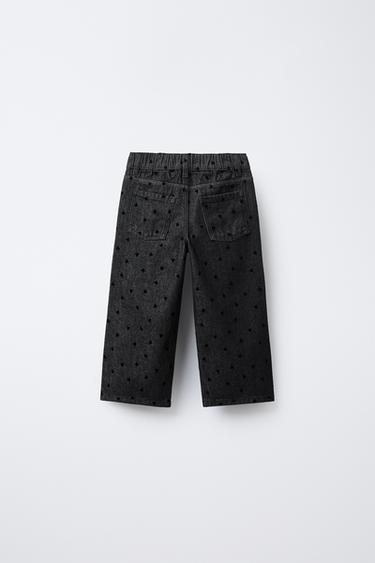 WIDE-LEG JEANS WITH FLOCKED HEARTS - Black by Zara - Image 1