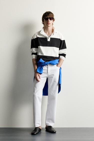 POLO RELAXED FIT À RAYURES - Blanc / Bleu marine de Zara - Image 0