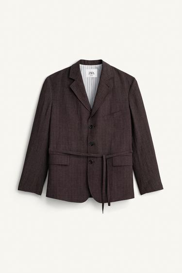 비스코스 린넨 스트라이프 수트 블레이저 - Zara 다크 브라운