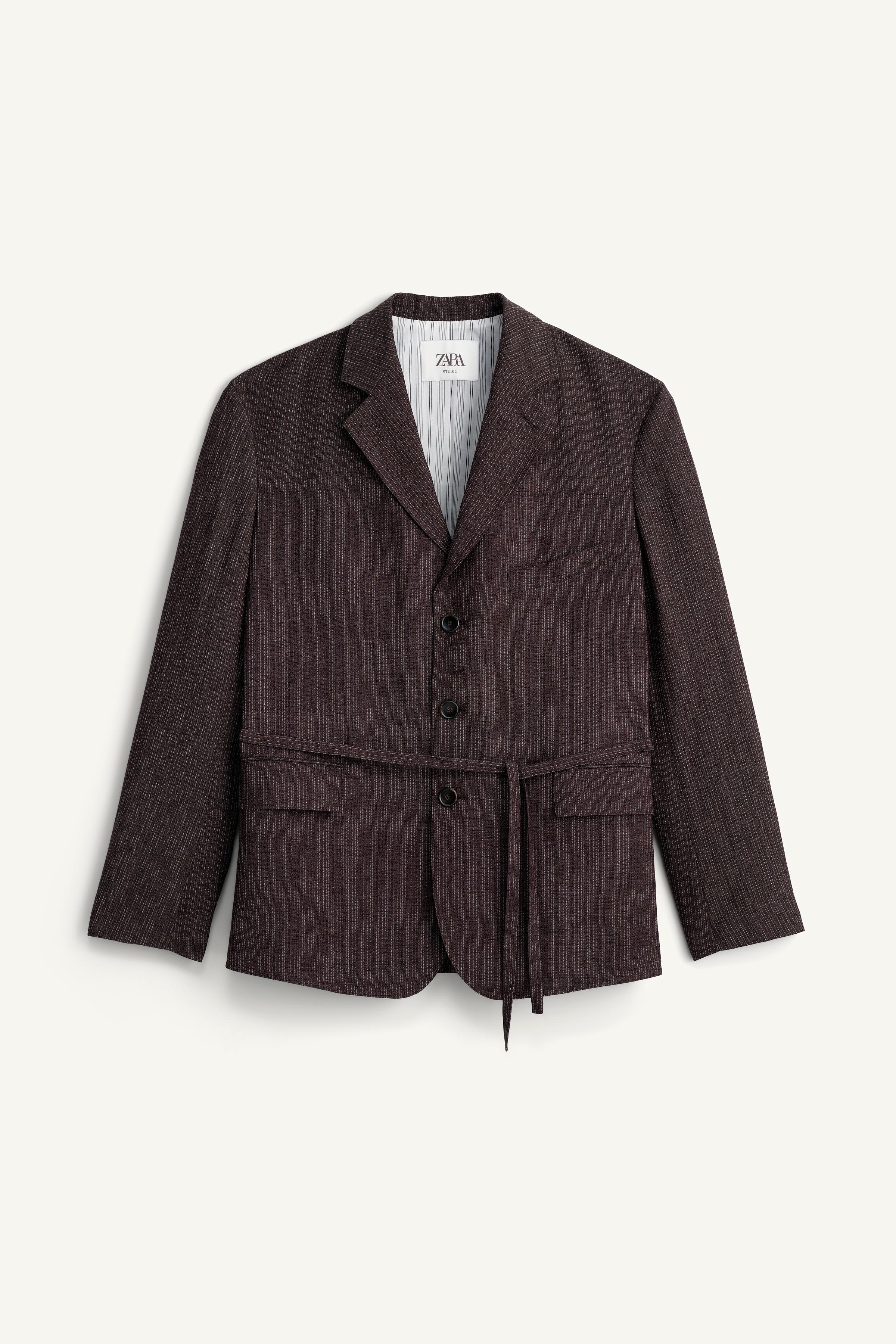 STRIPED VISCOSE - LINEN SUIT JACKET